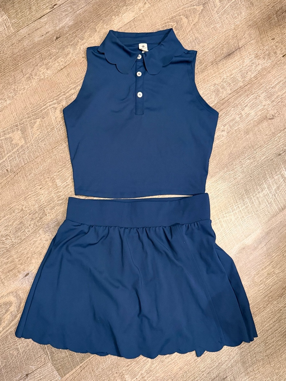 90 Degree By Reflex Navy Scalloped Collar Two-Piece Set